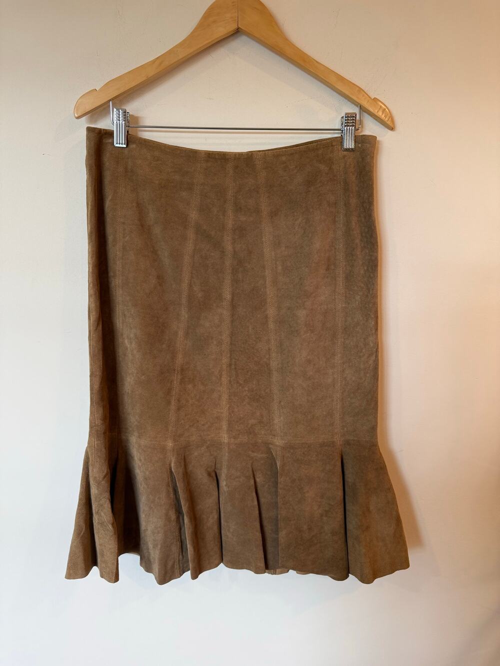 Ideology Vintage Skirt Womens 8 Brown Suede Leather Flare Hem Boho Classic